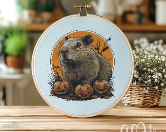 Schema per punto croce con capibara, simpatico capibara in formato PDF per punto croce, decorazione per la casa, grazioso disegno per cucito