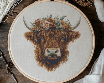 Highland Cow Cross Stitch Pattern, Highland Hiver Cross Stitch PDF, Cross Stitch Animal, Punto De Cruz, Point De Croix, XStitch Template