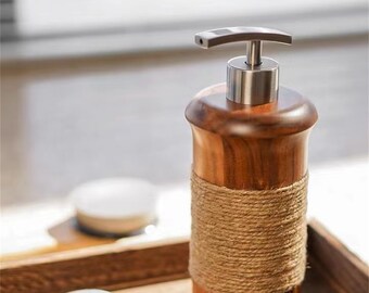 Natural Wood Soap And Shampoo Dispenser, Handmade Wooden Liquid Soap Dispenser, Shampoo Dispenser For Bathrooms, Aesthetic Bathrooms Bottles