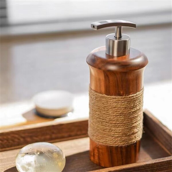 Natural Wood Soap And Shampoo Dispenser, Handmade Wooden Liquid Soap Dispenser, Shampoo Dispenser For Bathrooms, Aesthetic Bathrooms Bottles