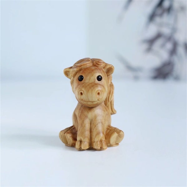 Wood Carving Cute Horse, Handmade Wooden Animal Ornaments, Wood Craving Horse, Natural Wooden Sculpture, Wooden Horse Statue, Wood Miniature