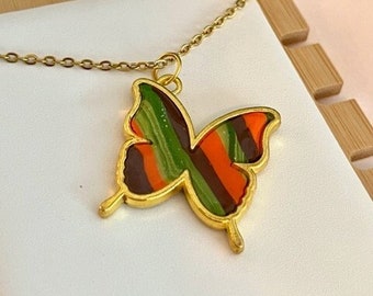 Polymer Clay Pendant Necklace, Butterfly shape Clay Necklace, Clay Necklace, Butterfly pendant,