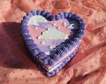 Fake Cake - Purple & Pink Heart Box with Clouds