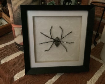 Beaded spider framed art.