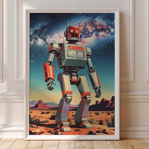 Impression de robot rétro, art mural science-fiction Space Cowboy (téléchargement numérique)