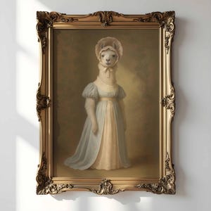 Drama llama wall art print, regency animal portrait, whimsical digital poster download