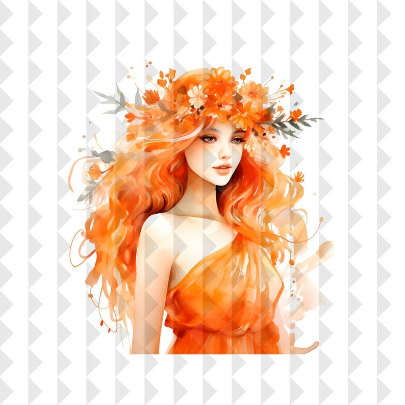 Women in Orange Dress Clipart, Digital Download, Transparent Background