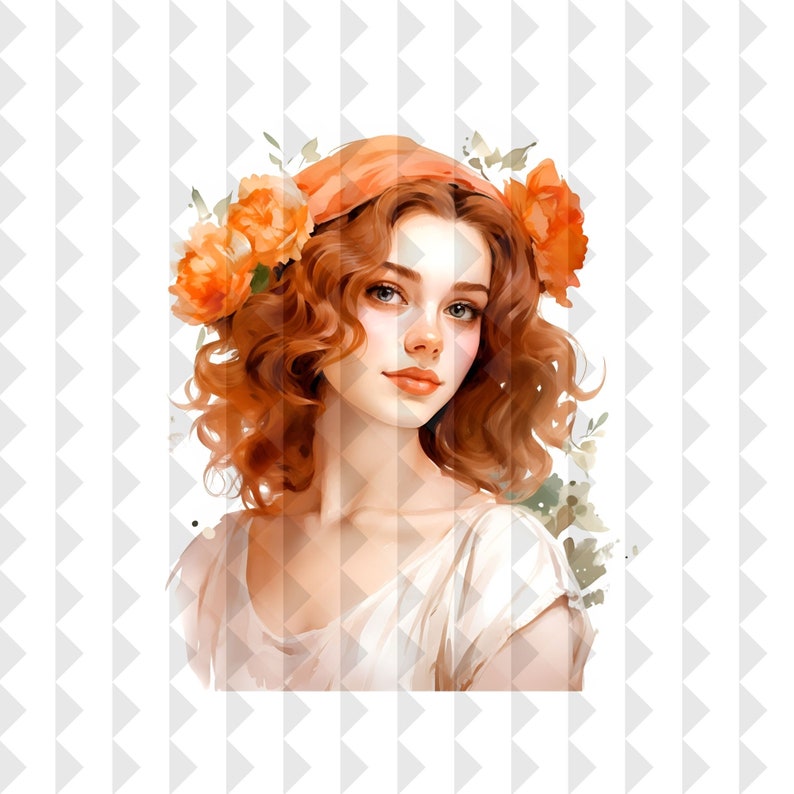 Women in Orange Dress Clipart, Digital Download, Transparent Background