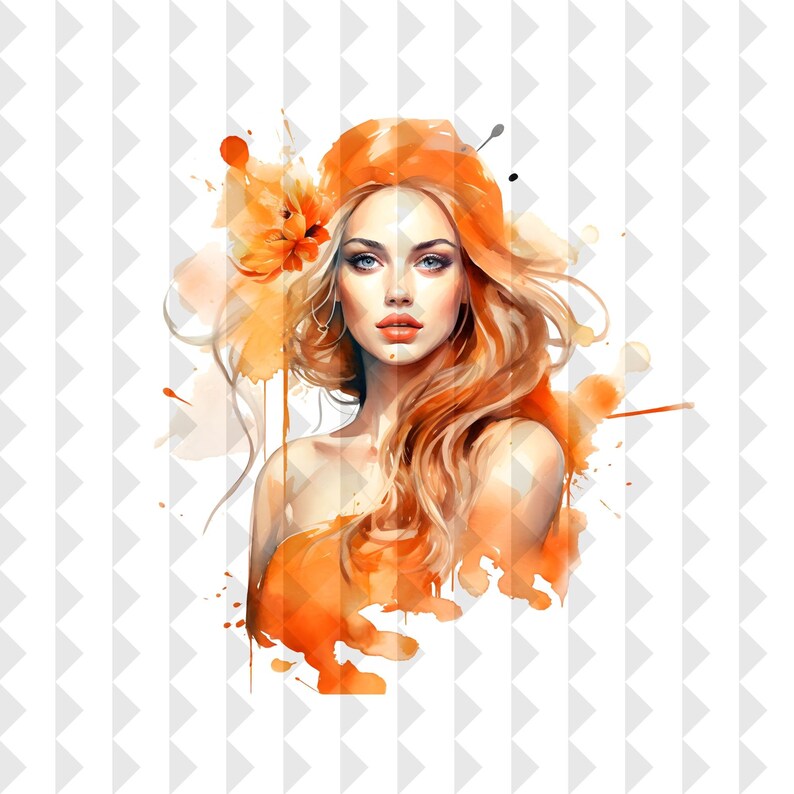 Women in Orange Dress Clipart, Digital Download, Transparent Background