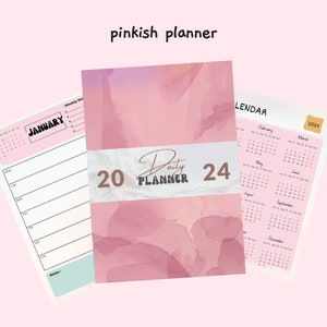 2024 Daily Weekly Planner Digital Pink Theme | Goals List | 2024 Calendar