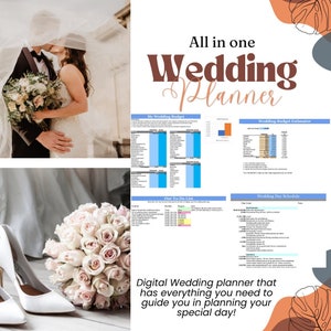 Digital Wedding Planning Spreadsheet, Wedding Budget Planner, Wedding Checklist, Wedding Guest List, Instant Download Wedding Template