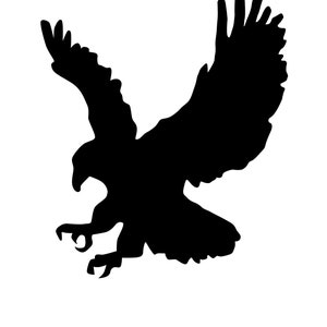 May include: Black silhouette of an eagle with wings spread, in flight.