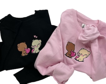 Embroidered Sweatshirt for Valentines, Crewneck and Hoodie embroidered cute bear couple, Mocha Milk Bear Couple, Kawaii Bears, Gift for her