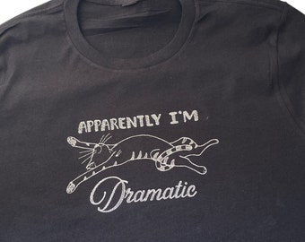 Apparently I'm Dramatic Embroidered Cat Comfort Colors T-Shirt - Funny Feline Tee - Cat Lovers Gift
