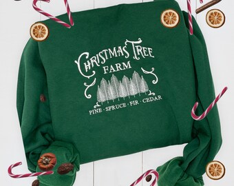 Vintage Christmas Tree Farm Embroidered Crewneck Sweatshirt, Merry Christmas Embroidered Hoodie, Santa Gift Sweatshirt Embroidered, Cozy