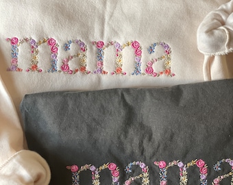 Comfort Colors Embroidered Mama Short Sleeve Shirt, Mom to be, Expectant Mom, Perfect Gift for Mother, New Mom Shirt, Floral Mama