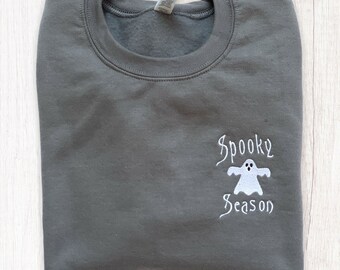 Spooky Season Embroidered Halloween Crewneck Sweatshirt with a Spooky Ghost.  Great for the Fall, Perfect Gift for Her. Fall Sweatshirt