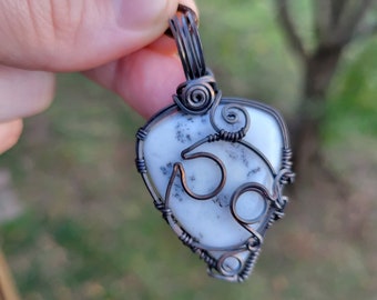 Merlinite Moon Wire Wrapped Copper Crystal Pendant Necklace