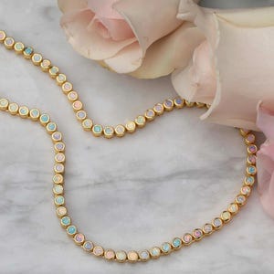 Opal Ombré Tennis Necklace: 18K Gold Rainbow Gradient, Adjustable