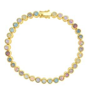 Opal Ombré Tennis Bracelet | 18k Gold Plated Pastel Rainbow Simulated Opals