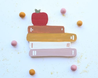 Rustic Books with apple Wooden Decoration, Modern farmhouse back to school decoration, first day of school photo prop