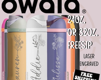 Personalized Owala Birth Month Flower 16 oz 24oz 32oz Freesip Water Bottle Custom Engraved Gift Name Gift for her teen birthday teacher gift