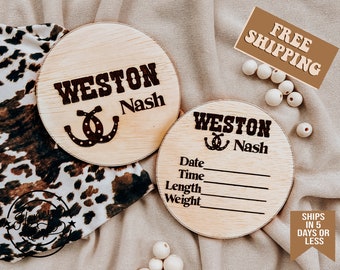 Birth Announcement Sign for Hospital / Cowboy Birth Stats Sign / Hospital Announcement / Newborn photo prop / Wooden baby name announcement/