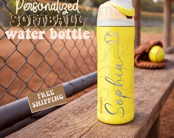 Personalized Softball Owala Water Bottle Sports Team 24oz 32oz Freesip, Soccer, Volleyball, Softball, Tennis teen gift for athlete coach