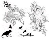 Custom Bird Tattoo Design Sheets, Tattoo Drawings, Jpeg, Bird Silhouette, Ravens, Crows, Birds & Flowers