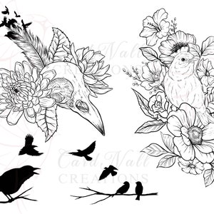 Custom Bird Tattoo Design Sheets, Tattoo Drawings, Jpeg, Bird Silhouette, Ravens, Crows, Birds & Flowers