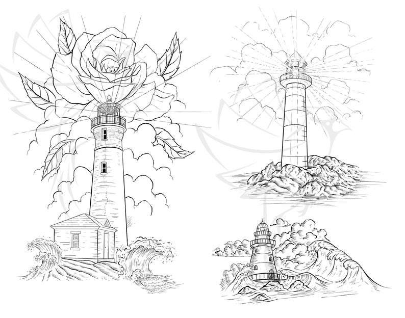 Lighthouses Tattoo Flash, Digital Files, Instant Download - Etsy