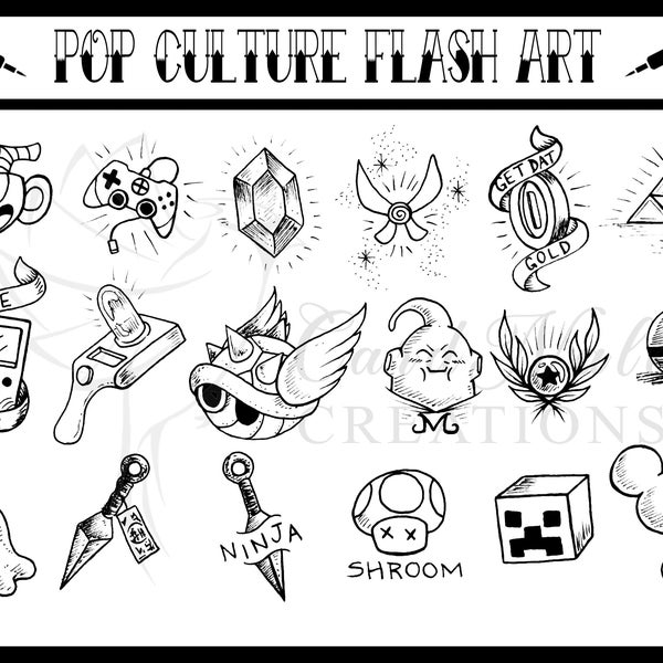 Custom TATTOO FLASH SHEET Digital File, Instant Download, Great for displaying at Tattoo Shops