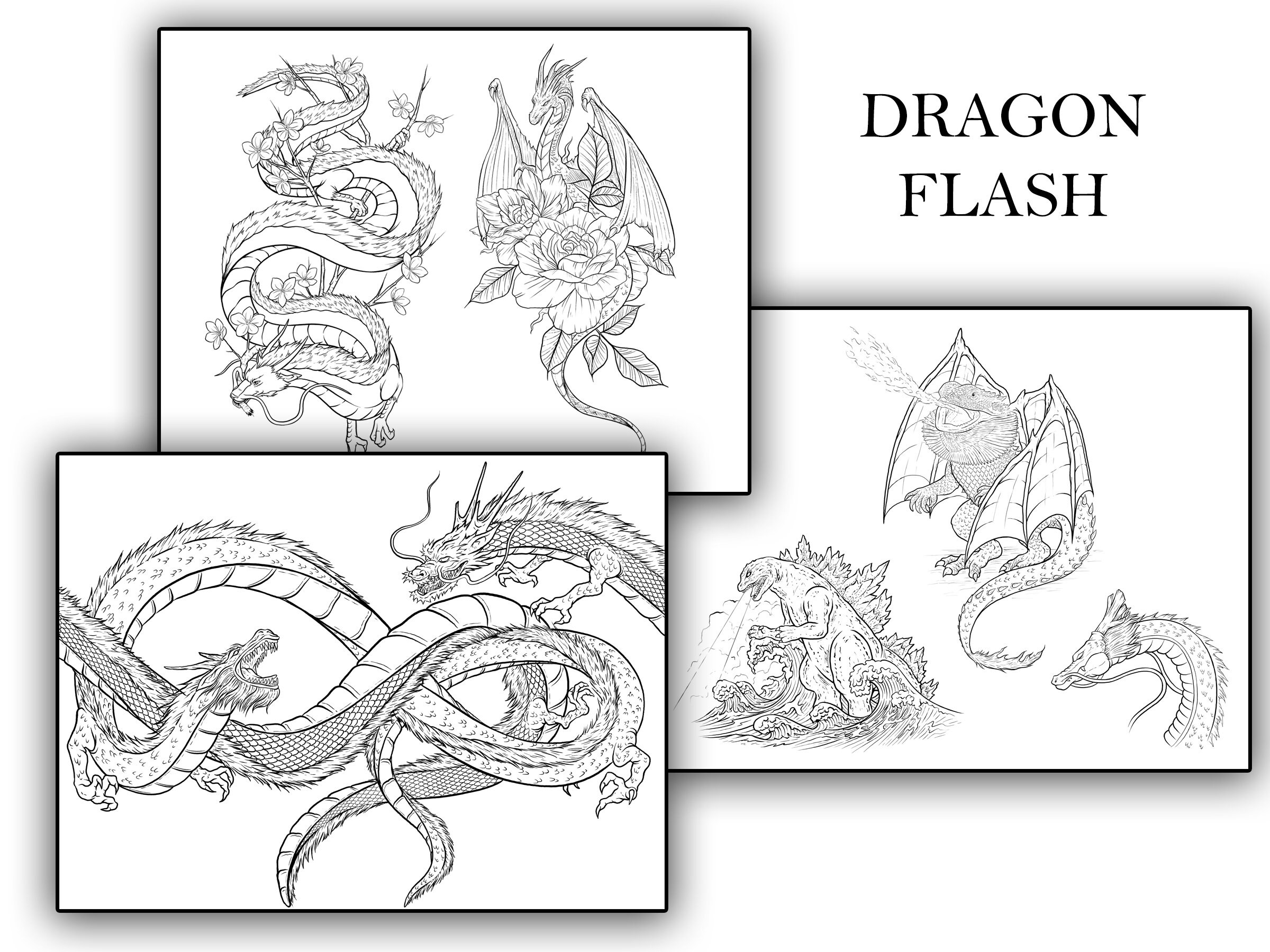 Dragon Tattoo Flash, Digital Files, Instant Download
