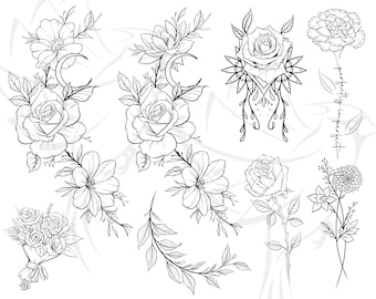 Instant Download of a Digital File of Floral Tattoo Flash