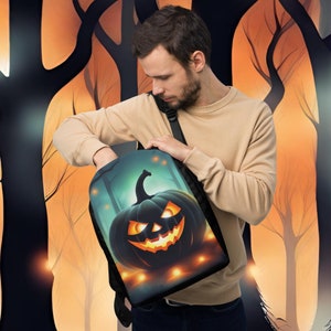 Pumpkin Night Minimalist Backpack - Spooky Seasonal Design - Laptop-Friendly Rucksack - Trendy Autumn Carry - Halloween Essential