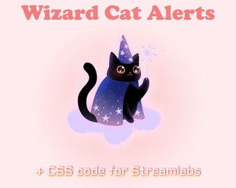 ANIMIERTE Benachrichtigungen | Schwarze Katze Zauberer | Twitch, Youtube, Kick, Streamlabs, OBS | Stream-Alert | Stream-Widget