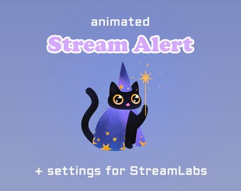 Avvisi animati / Gatto mago / Nero / Twitch, Youtube, Kick, StreamLabs, OBS