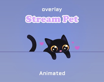 Sobreposição animada para transmissões ao vivo | Gato Preto | Twitch, YouTube, Kick, Streamlabs, OBS