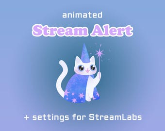 Alertas animados | Mago Gato Branco | Twitch, YouTube, Kick, Streamlabs, OBS | Alerta de transmissão | Widget de transmissão
