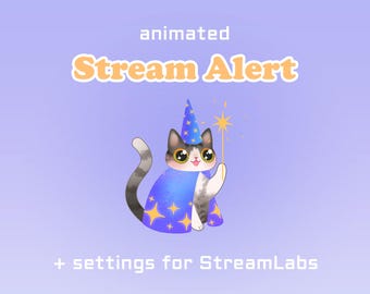 Avvisi animati / Gatto mago / Gatto tigrato grigio / Twitch, Youtube, Kick, StreamLabs, OBS