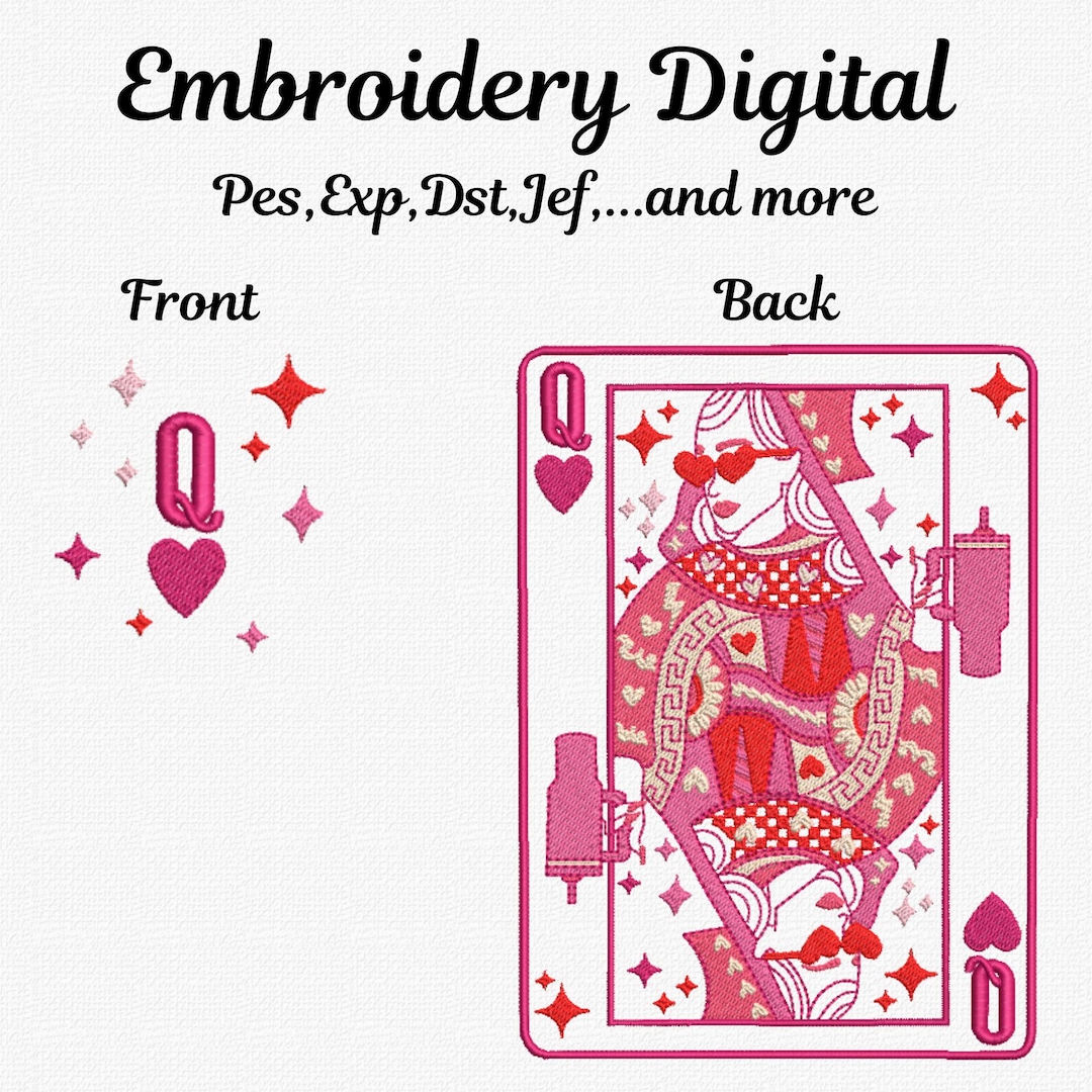Queen of Hearts Embroidery Design | Modern Playing Card Machine File ...