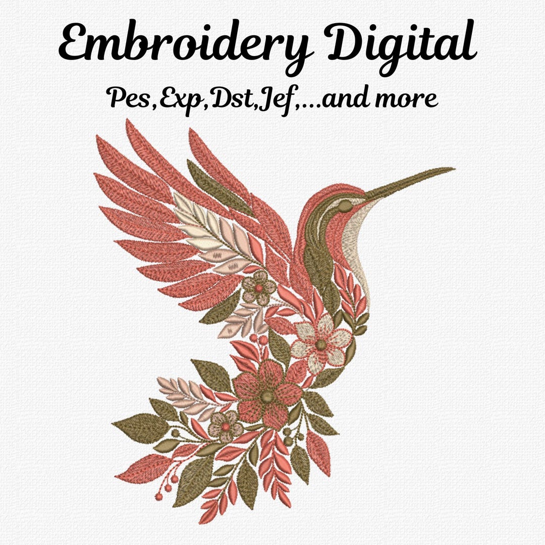 Boho Floral Hummingbird Embroidery | Botanical Nature Silhouette ...