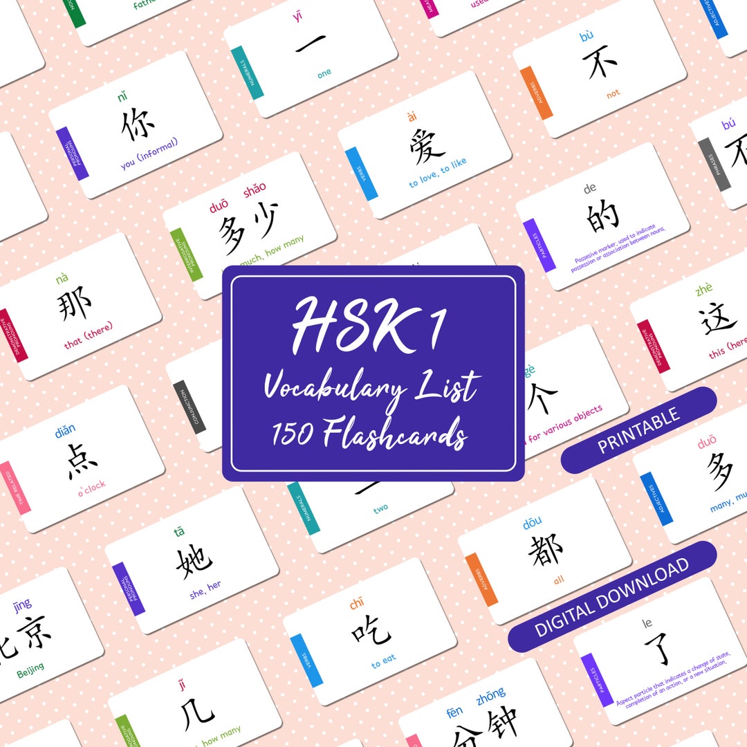 Printable HSK 1 Vocabulary List Flashcards 150 Words Comprehensive Study Aid for Mandarin