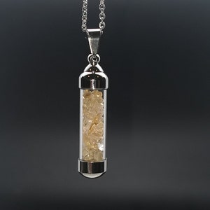 Necklace with citrine chips, small glass bottle, noble necklace with healing stones