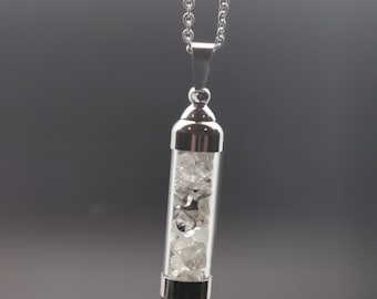 Halsband med Herkimer diamantflisor, liten glasampull, elegant halsband med helande stenar Herkimer diamant - utbrändhet, tur, tentaångest