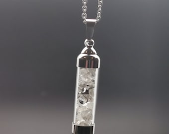 Necklace with Herkimer diamond chips, small glass bottle, noble necklace with healing stones Herkimer diamond - burnout, happiness, exam anxiety