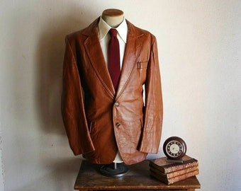 Men's Leather Blazer Genuine Soft Lambskin Real Leather Sport Coat Jacket Brown