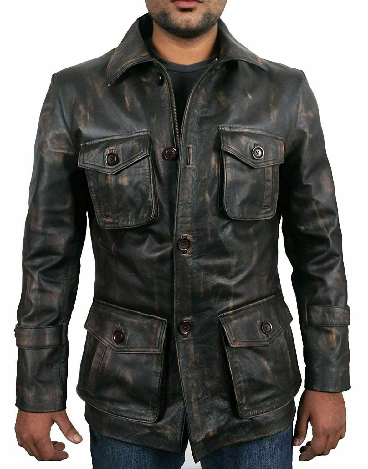 Men's Vintage Distressed Motorcycle Leather Jacket Genuine Leather ...
