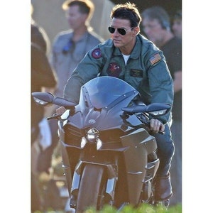 Tom Cruise Top Gun 2 Maverick Flight Bomber Jacket Veste de pilote de jet avec patchs image 5