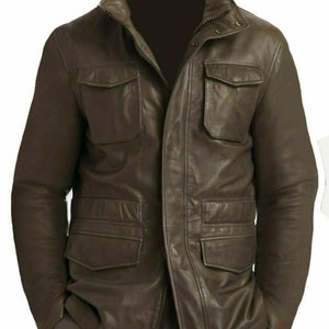 Men's Genuine Lambskin Leather Real Leather Jacket Field Brown Leather Jacket Coat M65 image 1